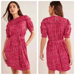 Boden Yoke Detail Jersey Mini Dress in Pink and Red Size 10 NWT New